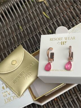 Resort Wear by BP - The Odessa - Rose Gold Hoop Earrings - Pink Topaz Teardrop